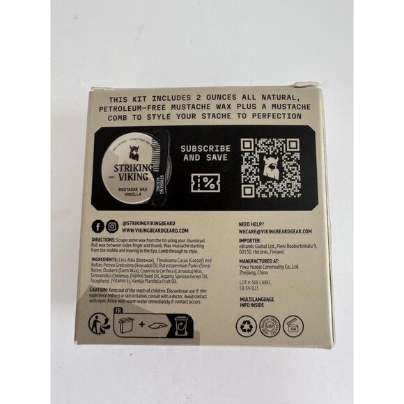 Striking Viking Mustache Wax & Comb Kit Vanilla 2oz 100% Natural NEW - Picture 2 of 6